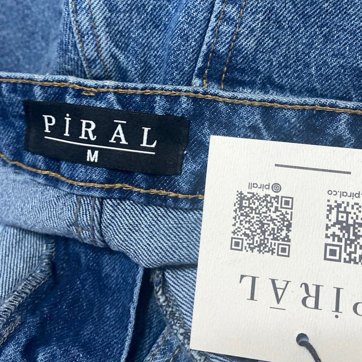 NEW Piral Women's Blue High Waisted Straight Bootcut Slit Denim Jeans Size M