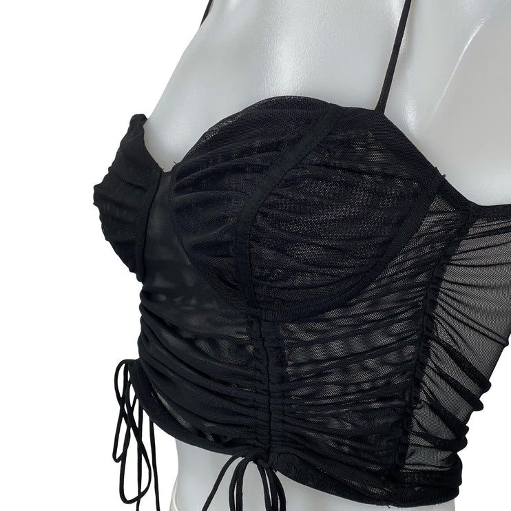 Princess Polly Black Mesh Sheer Sleeveless Bustier Corset Tie Crop Top Size S