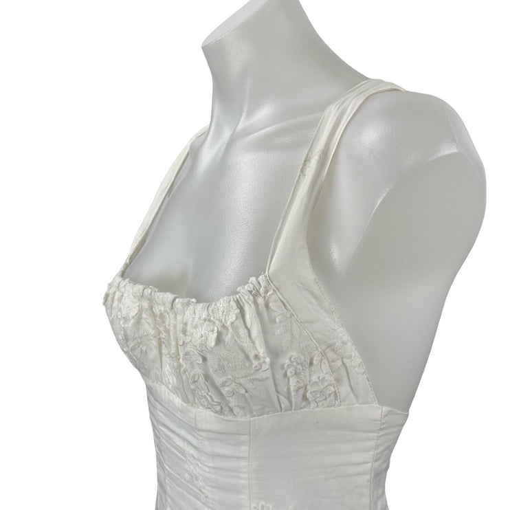 WeWoreWhat White Floral Embroidery Tiered Sleeveless Maxi Flare A-Line Dress XXS