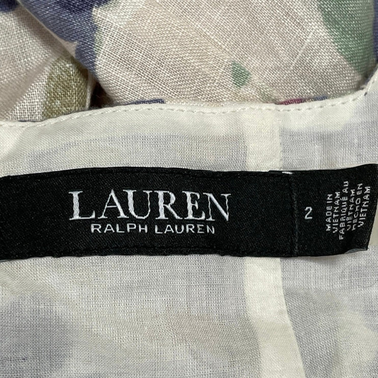 Lauren Ralph Lauren 100% Linen Floral Handkerchief Lace A Line Midi Dress Sz 2