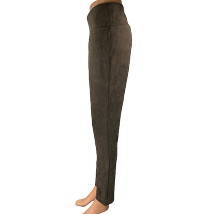 Andrew Marc Brown Faux Suede Leather High Waisted Straight Trousers Pants Size S