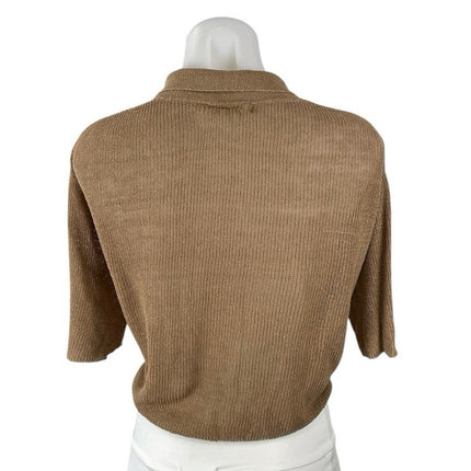 Rowie Women's Brown Tan Short Sleeve Faux Wrap V Neck Knit Blouse Top Size XS