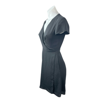 Aritzia Babaton Gray Short Sleeve V Neck A Line Tie Waist Mini Wrap Dress Sz XS