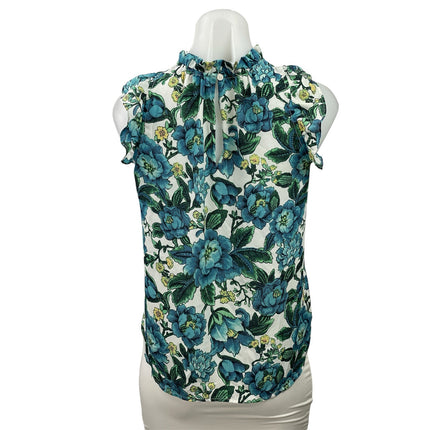 Ann Taylor LOFT Blue Floral Sleeveless Mock Neck Ruffle Tank Blouse Top Size XSP