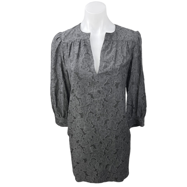 Elizabeth and James Dark Gray Silk Long Sleeve V Neck Mini Shift Dress Size 0