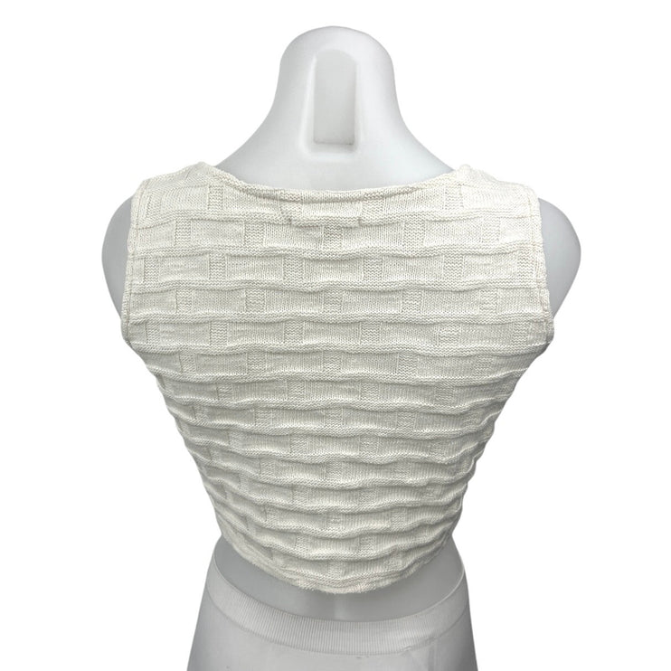 Madewell White Basketweave Stitch Sleeveless V-neck Button Crop Top Vest Sz XXS