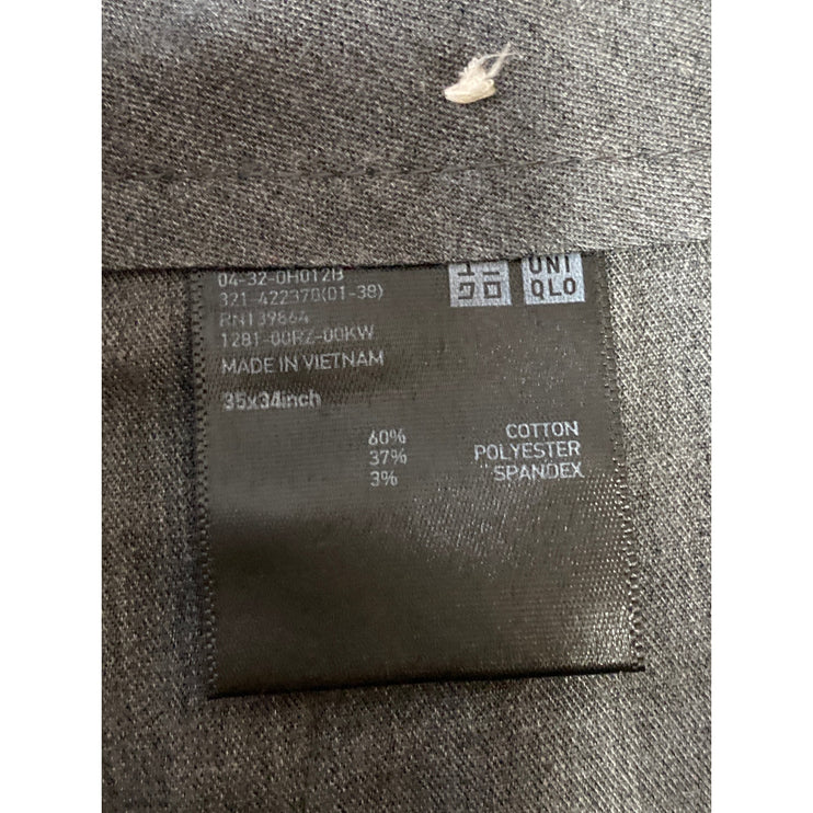 Uniqlo Men's Gray High Rise Slim Straight Leg Chino Khaki Trousers Pants 35x34