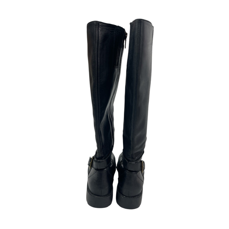 Cole Haan Women's Black Leather Belted Round Toe Knee High Riding Boots Size 6B