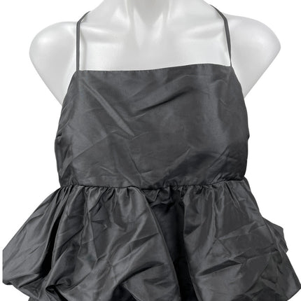 A New Day Black Silk Satin Sleeveless Peplum Ruffle Cami Crop Blouse Tank Top L