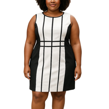 Calvin Klein White Black Striped Sleeveless Zip Cami Career Mini Sheath Dress 16