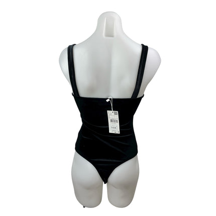 NEW MNG Mango Women Black Velvet Velour Cowl Neck Cami Tank Bodysuit Top Size S