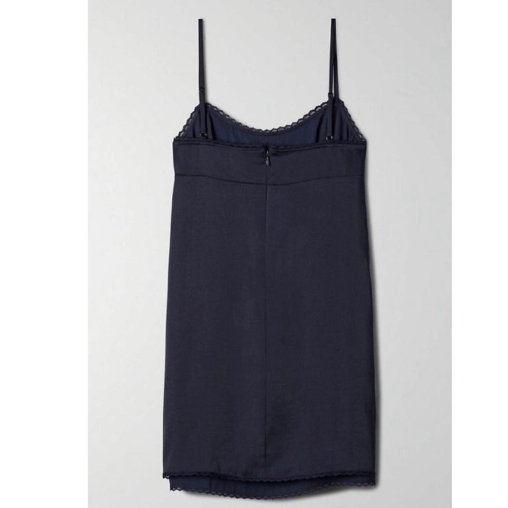 Aritzia Sunday Best Eloise Navy Blue Satin Sleeveless Mini Slip Dress Sz 2XS