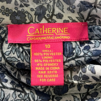 Catherine Malandrino Blue Floral Tiered Mock Neck Mini Shift Dress Size 10