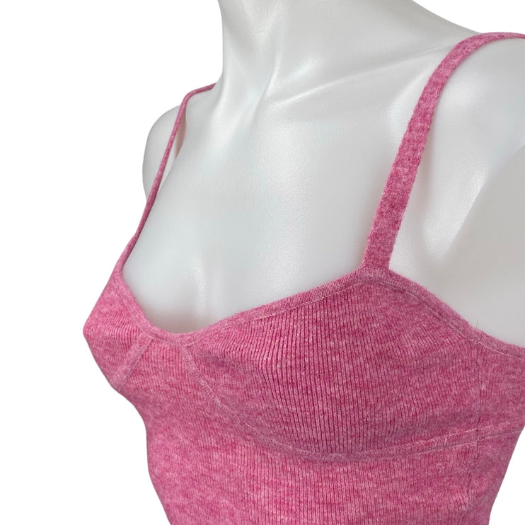 Aritzia Wilfred Pink Wool Cashmere Bustier Ribbed Knit Cami Tank Crop Top Sz XS