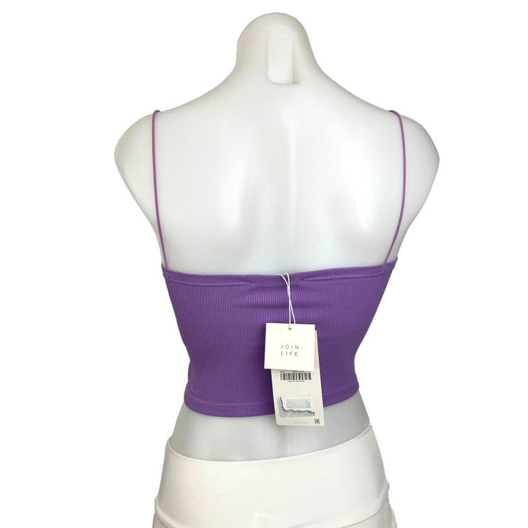 Zara NWT Purple Ribbed Knit Spaghetti Straps Square Neck Cami Crop Top Size S