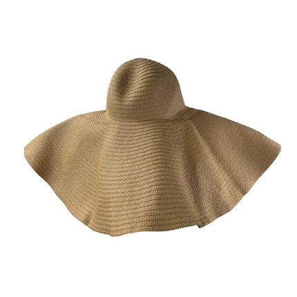 Women's Tan Oversized Wide Brim Woven Straw Summer Beach Sun Hat Cap Size 57cm