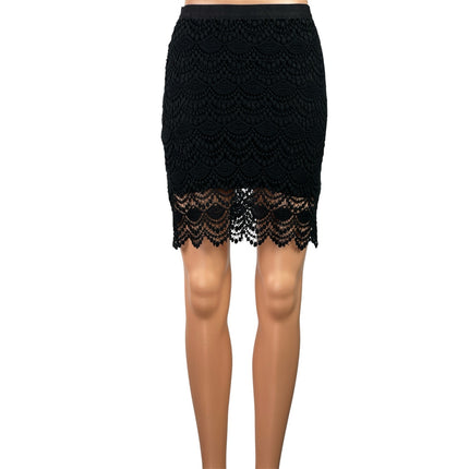 MNG Mango Suit Black Crochet Lace High Waisted Zipper Mini Pencil Skirt Size XS