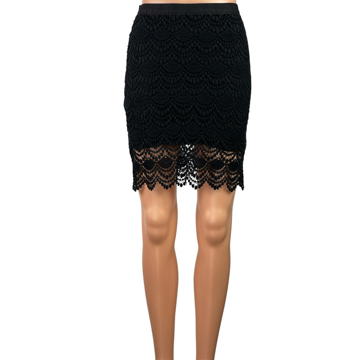 MNG Mango Suit Black Crochet Lace High Waisted Zipper Mini Pencil Skirt Size XS