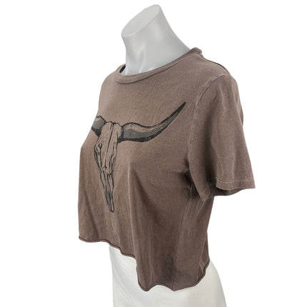 Vinyl Icons Women's Brown Graphic Short Sleeve Crew Neck Crop Tee T-Shirt Top M