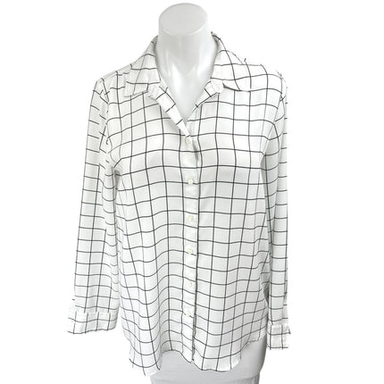 J.Crew Women's White Plaid Checkered Long Sleeve Collar Button Up Shirt Top Sz S