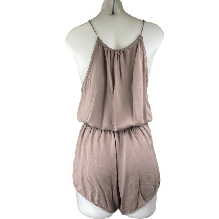 Brandy Melville Brown Tan Sleeveless Cami Camisole Smocked Waist Romper Size S