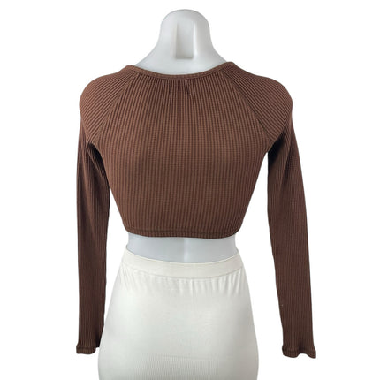Urban Outfitters BDG Brown Waffle Knit Long Sleeve Blouse Thermal Crop Top Sz M
