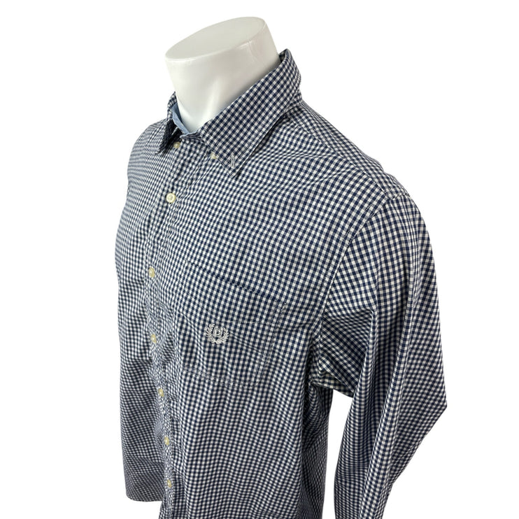 Chaps Men's Blue Gingham Checkered Long Sleeve Button Down Shirt Top Size L