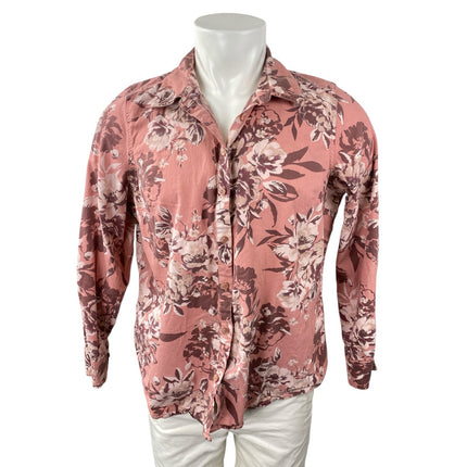 Denim + Company Women's Pink Floral Collared Long Sleeve Button Down Shirt Sz XL