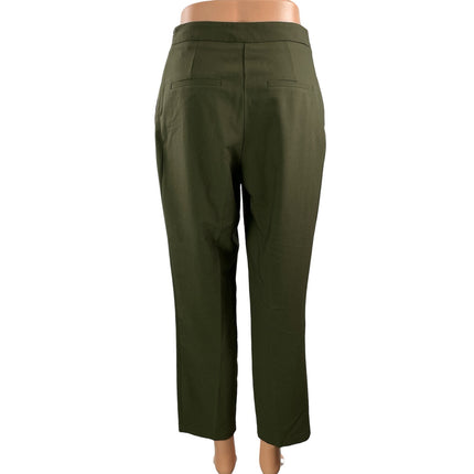 Topshop Women's Green High Waisted Pleated Straight Ankle Trousers Pants Size 4