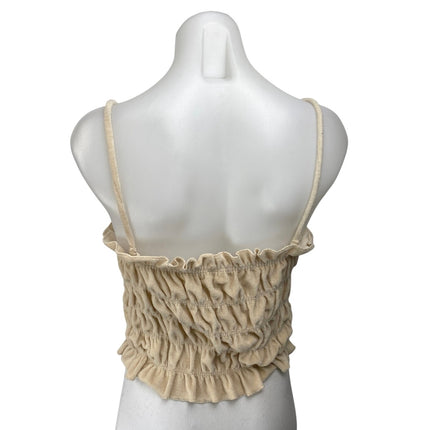 H&M Beige Sleeveless Smocked Square Neck Cami Camisole Tank Crop Top Size XL