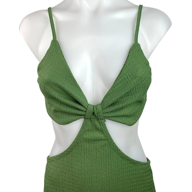 SHEIN Green Cut-Out Ruched Spaghetti Strap Slit Hem Maxi Sexy  Bodycon Dress 6