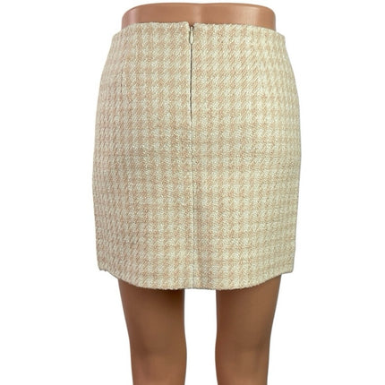 NEW Annie Bing Vanessa Cream Coral Wool Houndstooth Mini Pencil Skirt Size 30