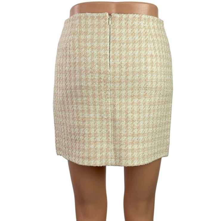 NEW Annie Bing Vanessa Cream Coral Wool Houndstooth Mini Pencil Skirt Size 30