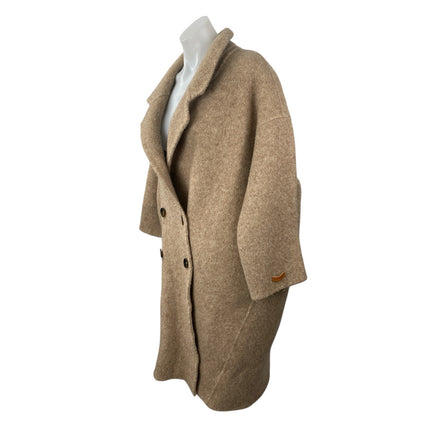 Lattelier 100% Wool Women's Beige Notched Collar Long Sleeve Over Coat Jacket L