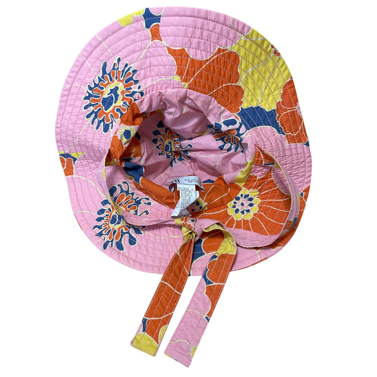 Zara Women's Pink Yellow Floral Long Sleeves Kimono Tunic Shirt Top & Hat Sets M