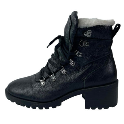 Caslon Tatum Black Faux Fur Leather Round Toe Block Heels Platform Ankle Boots 8