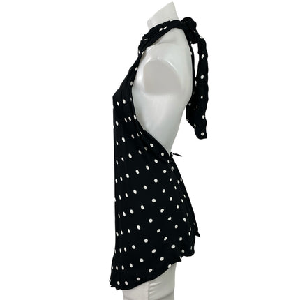 Zara Womens Black Polka Dots Sleeveless Halter Neck Open Back Blouse Tank Top XS