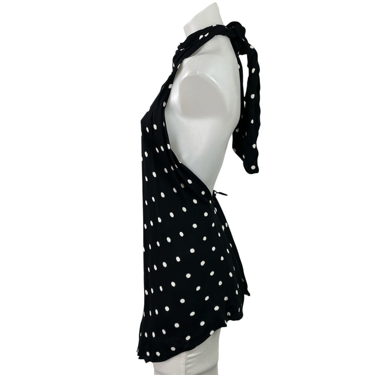 Zara Womens Black Polka Dots Sleeveless Halter Neck Open Back Blouse Tank Top XS