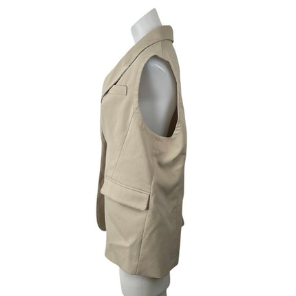 Mina Self Women's Beige Peak Lapel Sleeveless Vest Blazer Coat Jacket Size L