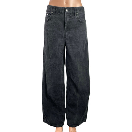 Zara Women's Black Washed High Rise Palazzo Wide Leg Baggy Denim Jeans Size 4