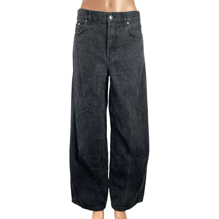Zara Women's Black Washed High Rise Palazzo Wide Leg Baggy Denim Jeans Size 4