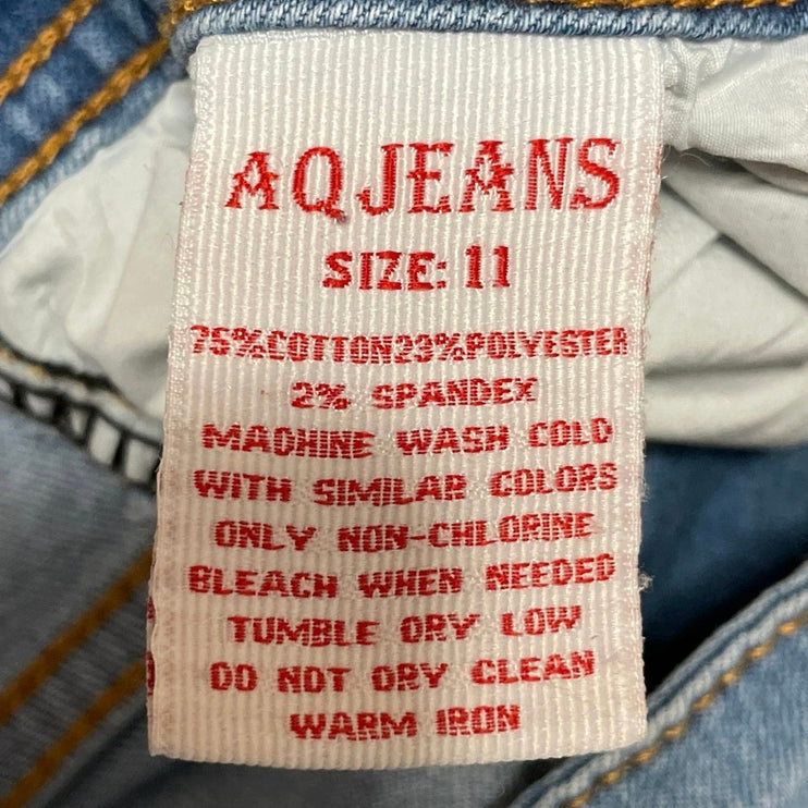 AQ Jeans Blue Distressed High Rise Cuffed Hem Boyfriend Denim Jeans Shorts Sz 11