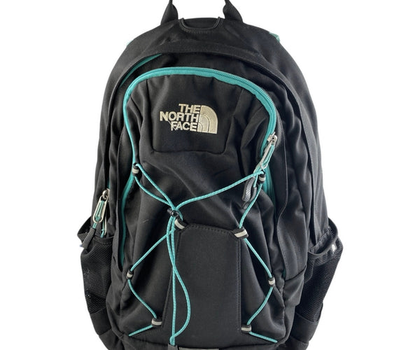 The North Face Jester Black Teal Adjustable Strap Zip School Travel Backpack Bag