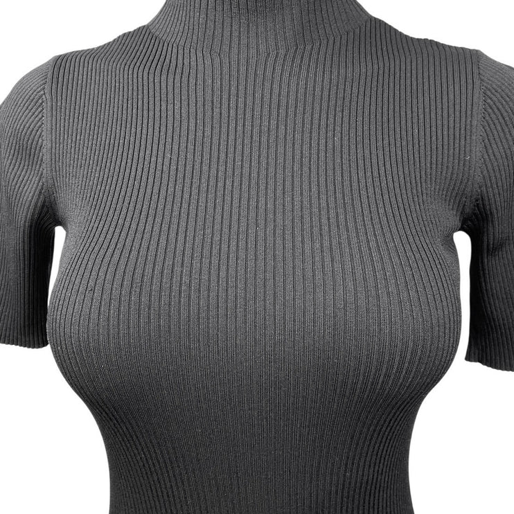 Reiss Black Ribbed Knit Mock Neck Fitted Pullover Short Sleeve Sweater Top Sz 0