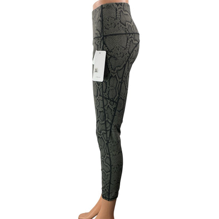 NEW Varley Let's Go Super High 25 Womens Green Black Snakeskin Leggings Pants L