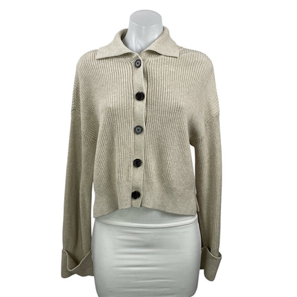 Quince Fisherman Women's Beige Knit Button Down Collared Cardigan Sweater Top M