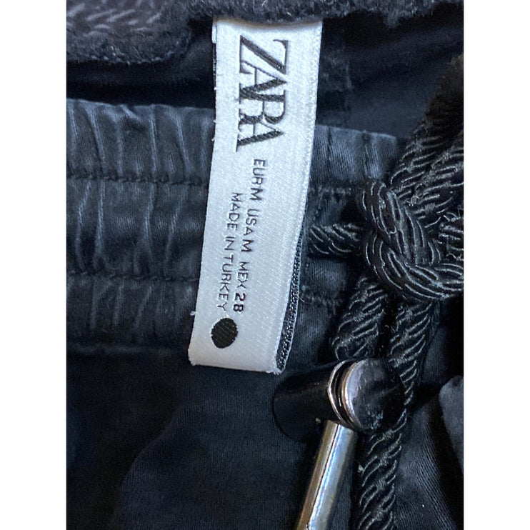 Zara Women's Black Washed Mid Rise Tapered Jogger Utility Denim Jeans Size M