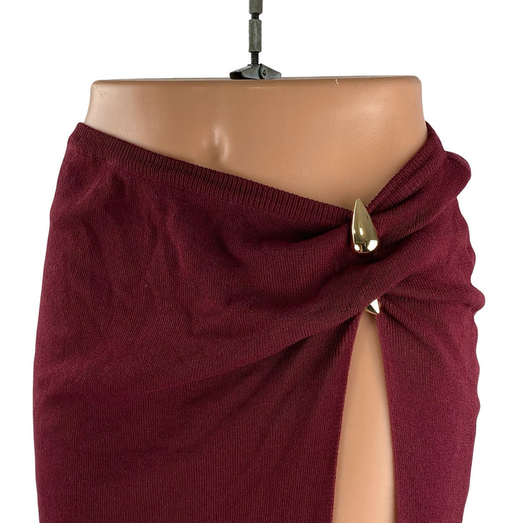 PRETTYLITTLETHING Red Draped High Side Slit Swim Cover Up Maxi Bodycon Skirt S