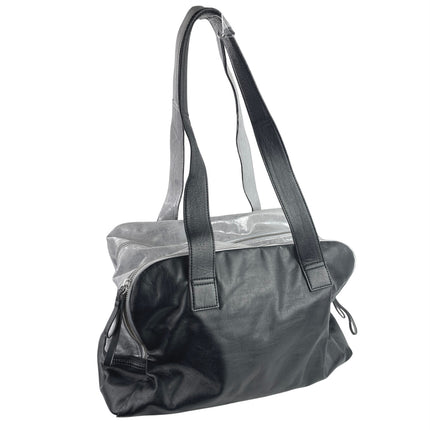 Lululemon Urban Sanctuary Black Silver Metallic Faux Leather Duffel Bag Handbag
