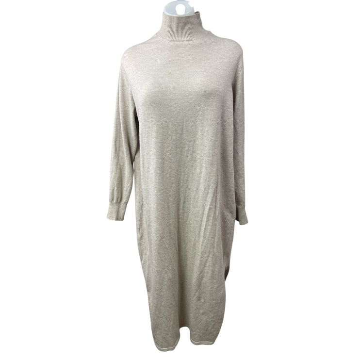 Mango MNG Beige Oversized Knit Turtleneck Long Sleeve Midi Sweater Dress Size M